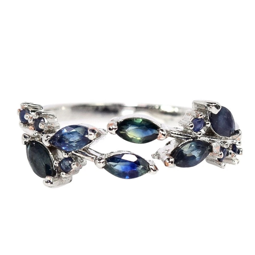 Elegant Genuine Blue Sapphire Marquise 1.10Ct 925 Sterling Silver Ring Size 9.50